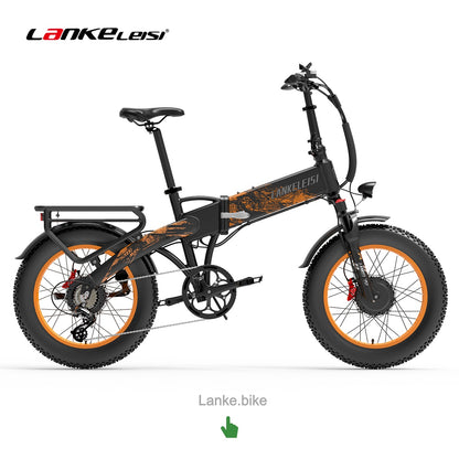 LANKELEISI X2000 MAX Dual-Motor Folding Electric Fat Bike – 1000W Per Motor (2000W Combined, EU: 250W Per Motor), 48km/h Top Speed, 48V 20Ah Samsung Battery, 130 km Range, 20" Fat Tires