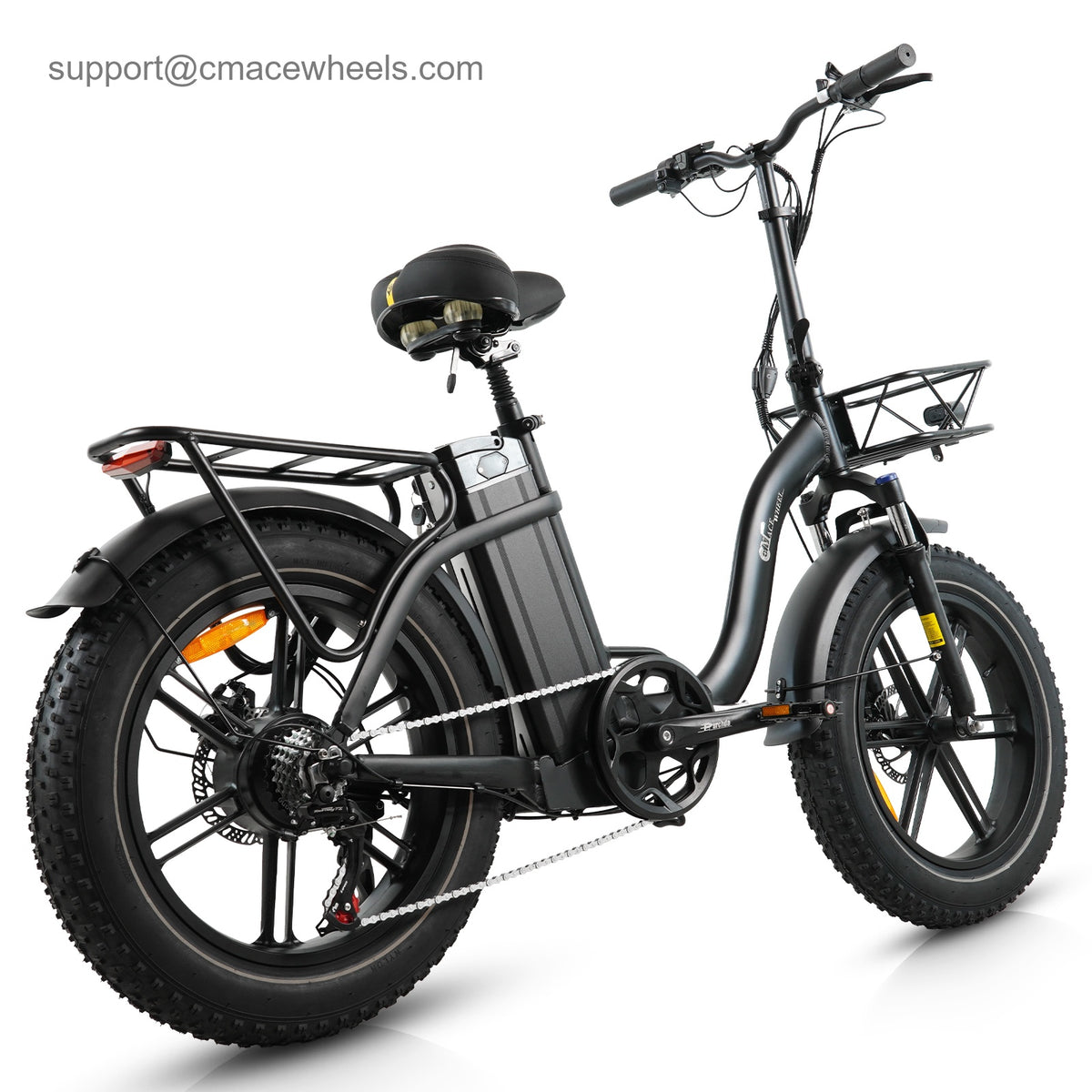 CMACEWHEEL Y20 PRO step-through folding frame geometry and ergonomic saddle
