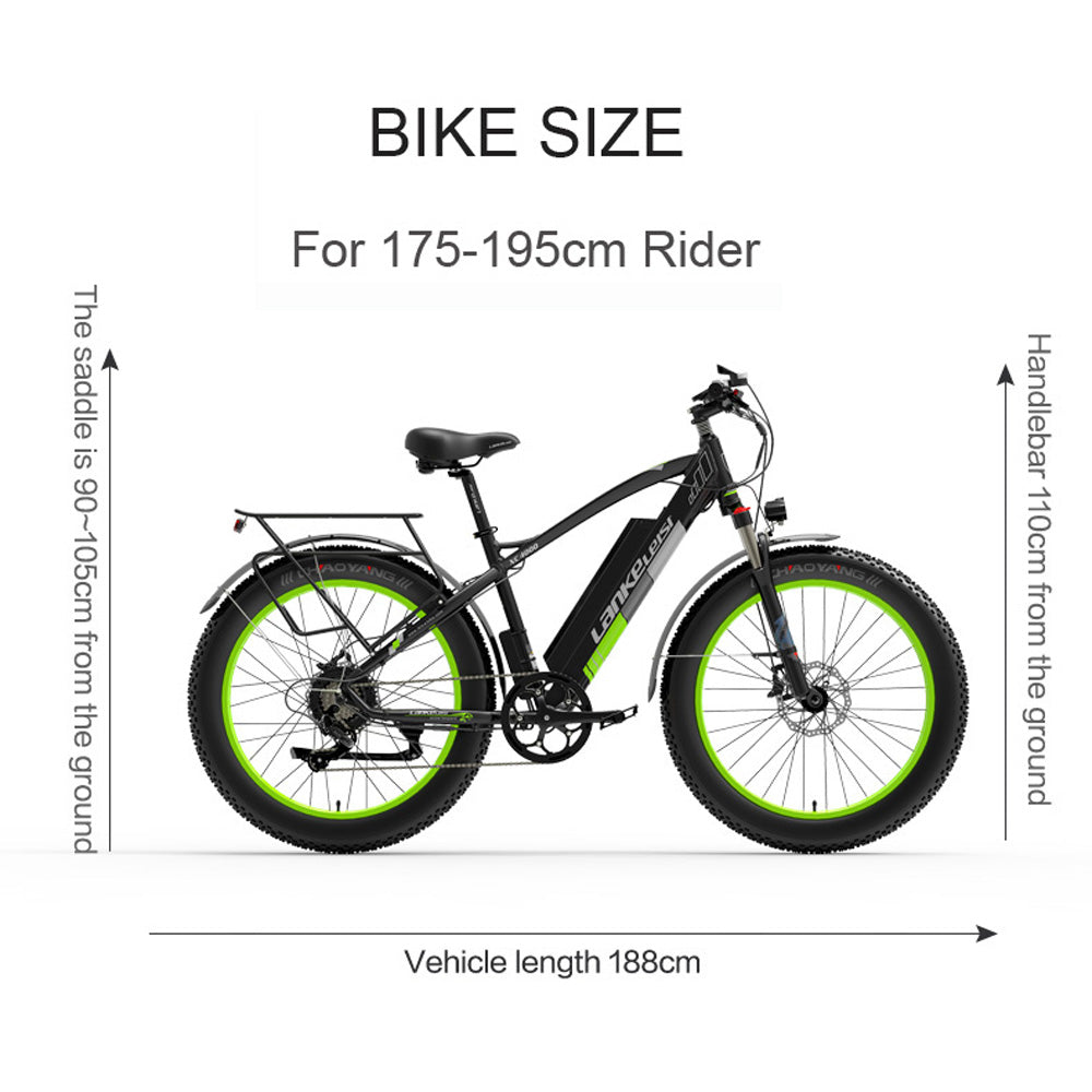 Lankeleisi XC4000 Bicicletă electrică 1000W 48V 17.5Ah, bicicletă de zăpadă de 26 inci Bicicletă cu cauciuc gras, frână hidraulică cu disc față și spate