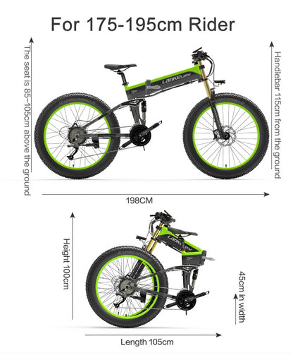 Lankeleisi XT750Plus 1000W Bicicletă electrică puternică cu anvelope grase, asistență la pedală cu 5 niveluri, baterie cu litiu de mare capacitate 48V 14,5A/17,5A, adoptă furca de coborâre cu suspensie cu umăr dublu
